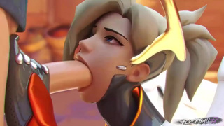 Mercy из Overwatch любит лизать и сосать большой член