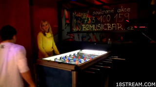 Teen sex in the bar with a cumshot