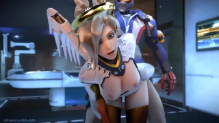 Soldier 76 изо всех сил трахает грудастую подругу Mercy - порно мультик