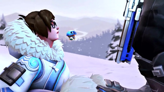 Mei делает минет soldier 76 из Overwatch в снегу