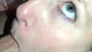 Wife Sucking Pretty Oral MILF Homemade Eye Contact Deepthroat Cock Blue Eyes Blowjob GIF