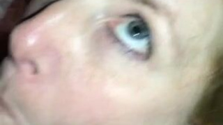 Wife Sucking Pretty Oral MILF Homemade Eye Contact Deepthroat Cock Blue Eyes Blowjob GIF
