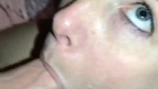 Wife Sucking Pretty Oral MILF Homemade Eye Contact Deepthroat Cock Blue Eyes Blowjob GIF