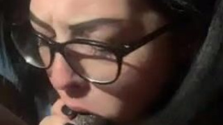 White Girl Spit Pawg Interracial Glasses Deepthroat Big Dick BBC GIF